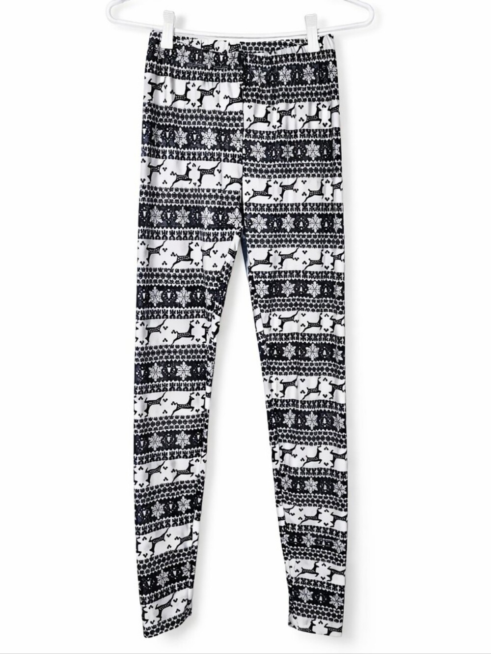 ​SWS Black White Fair Isle Reindeer Snowflake Winter Cozy Christmas Leggings
